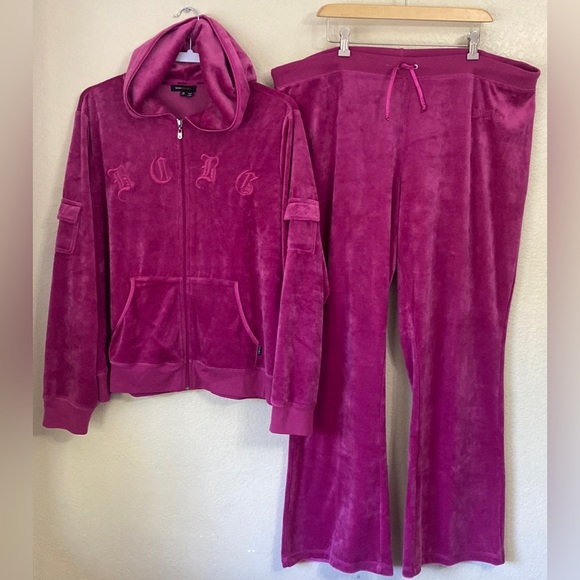 BCBGMaxAzria Pants - BCBGMaxAzaria 2X Velour LOGO Tracksuit Sweatsuit Zip Hoodie Jacket & Sweat Pants
